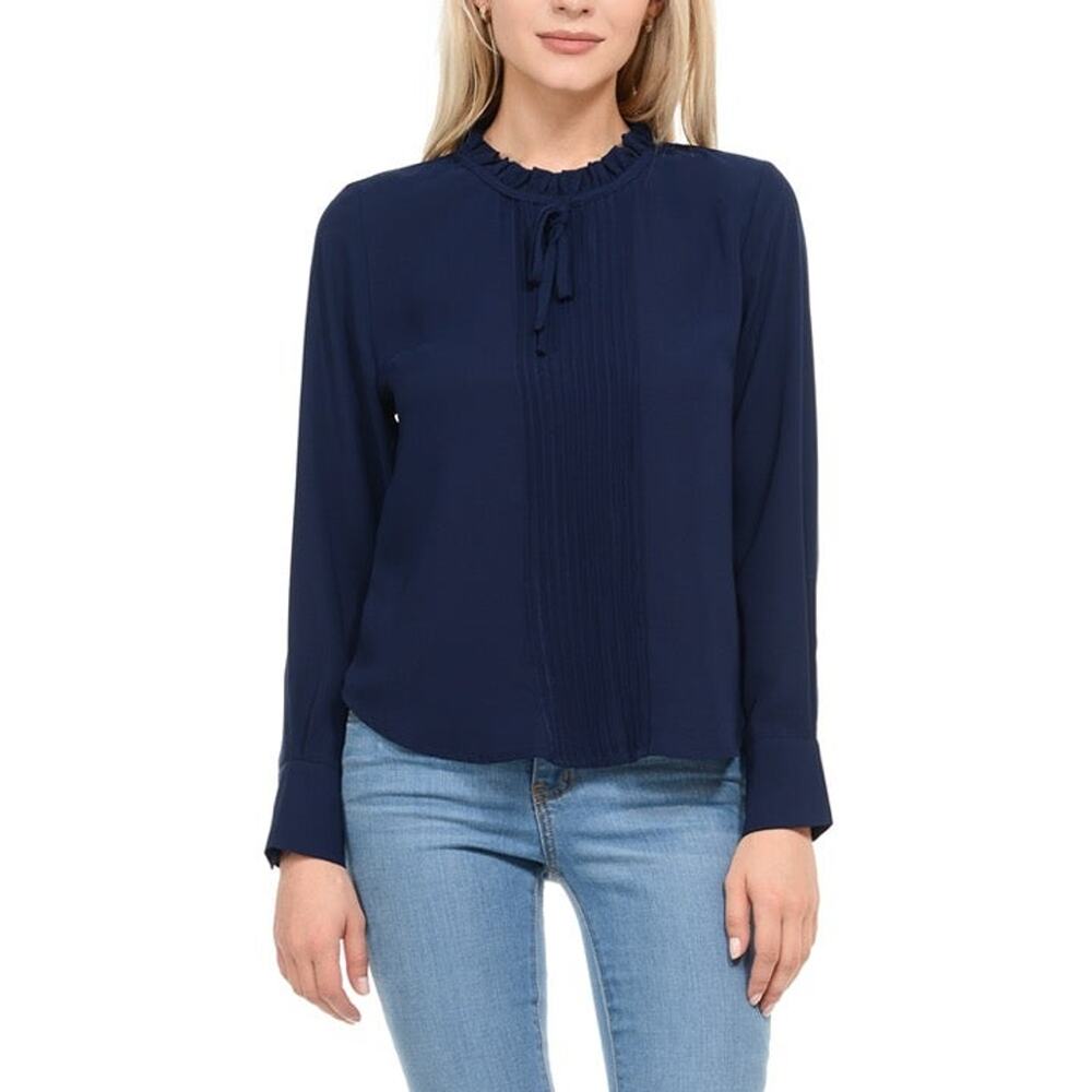 Solid Long sleeve top-Navy (X-Large)